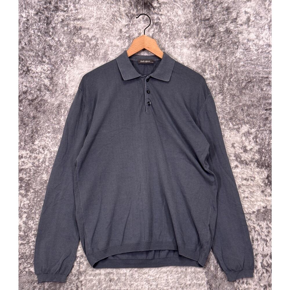 Emile Lafaurie Polo Shirt XL Mens Washed Gray Cotton Knit Long Sleeve